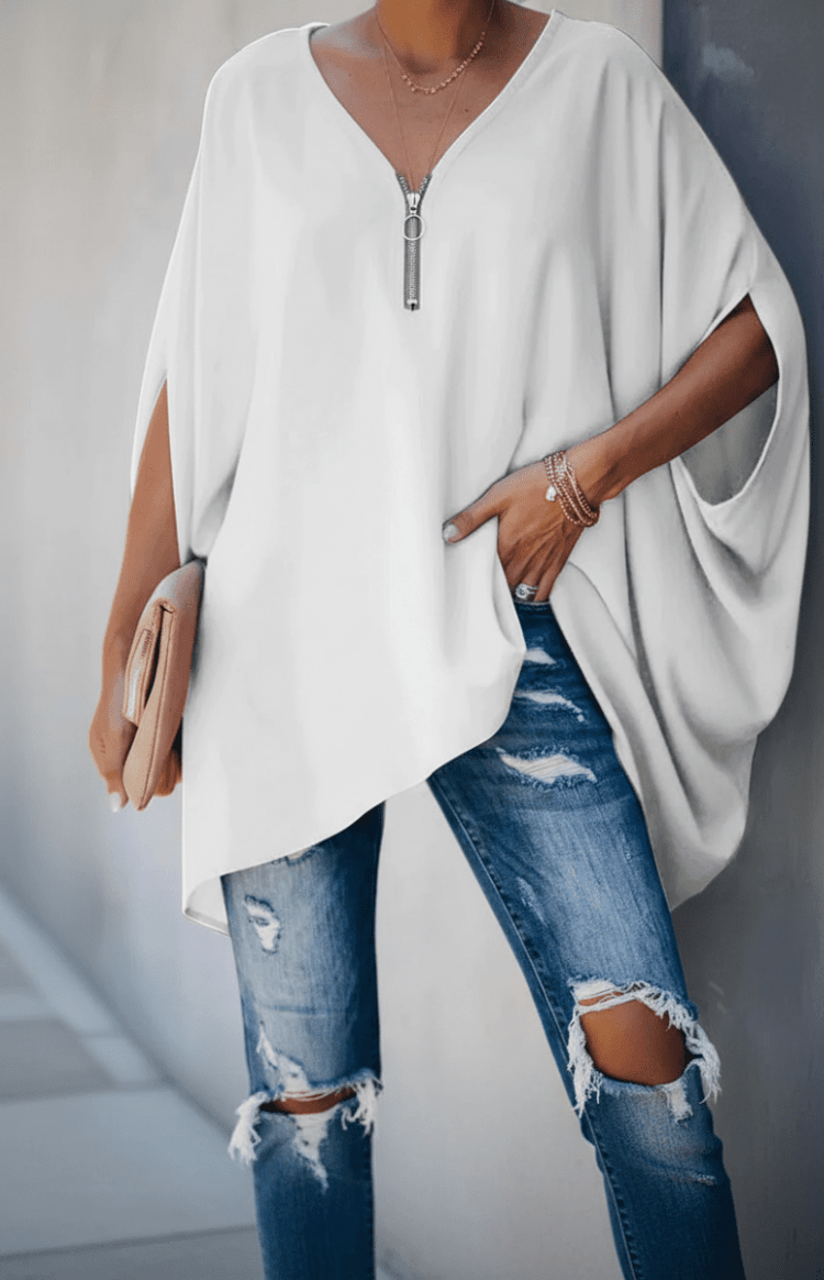 VELVETSKY – Chic Spring Blouse Relaxed Fit V-Neck Pleated Design