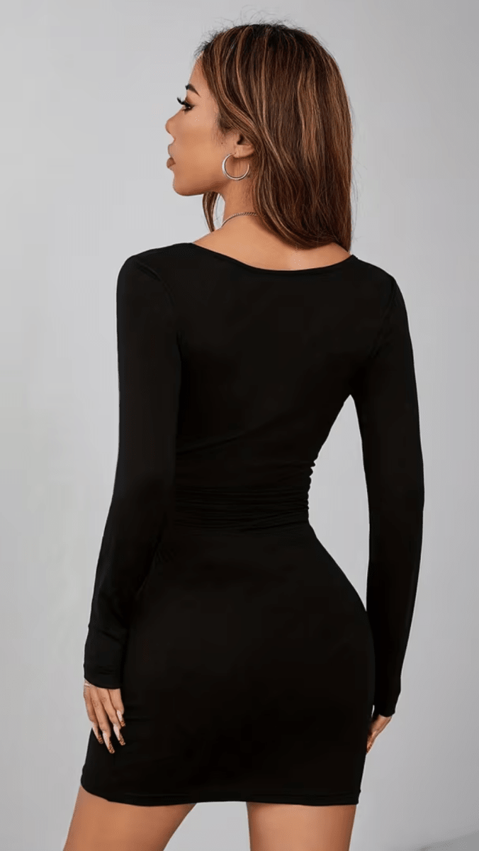 NOCTÉRA - Women’s Square Neck Long Sleeve Bodycon Dress