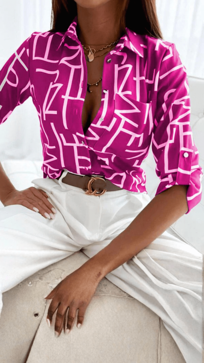 CLARA - Modern Printed Button Blouse