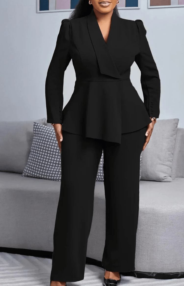 VESTALIA – Tailored Long Blazer and Wide-Leg Trousers Women's Suit Set