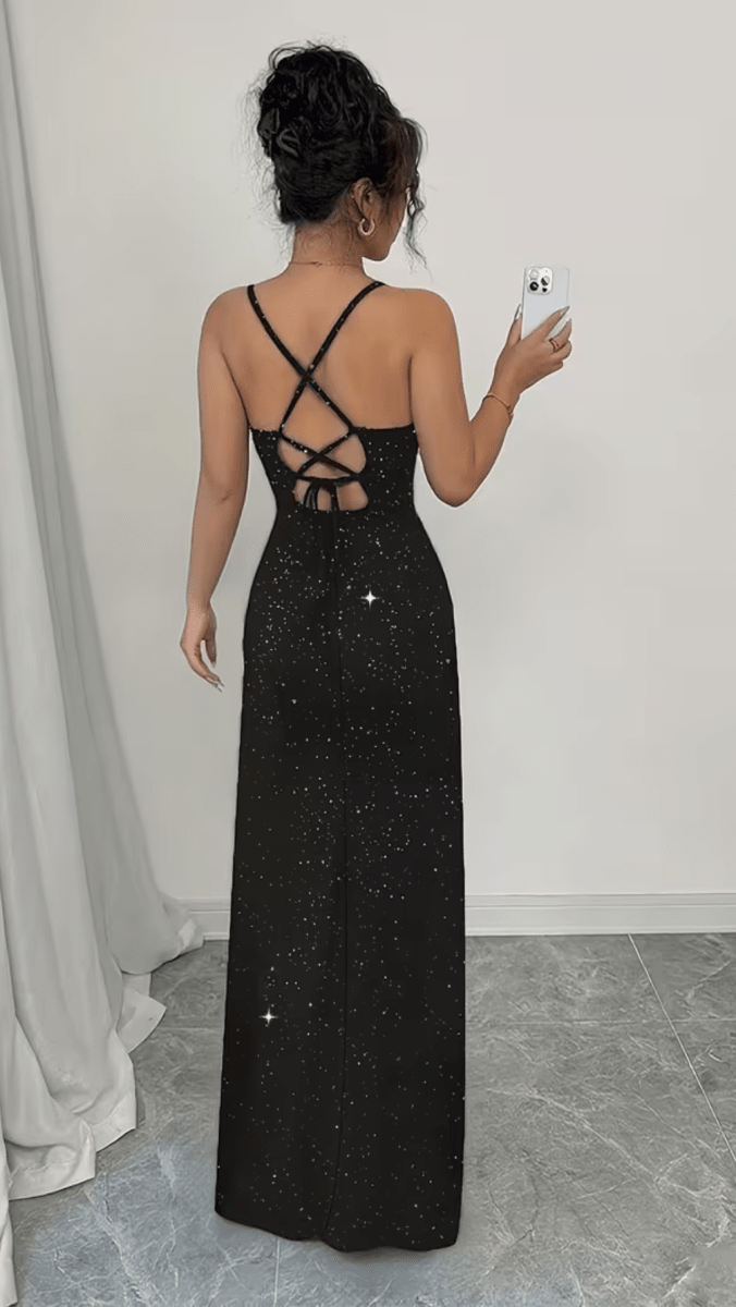 ASTRÉLIA - Women’s Sparkle Backless Maxi Evening Dress