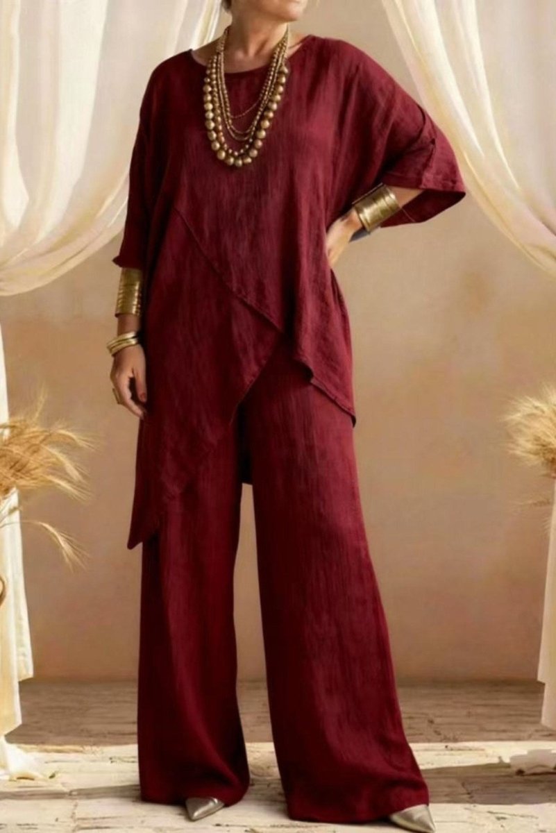 BRYNLEE – Plus Size Round Neck Linen Loose Two-Piece