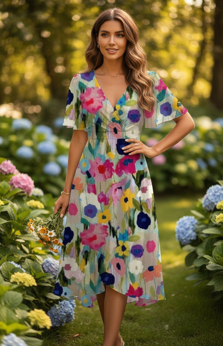 LUNAVÉ – Flattering V-Neck Maxi Dress for Casual and Formal Style