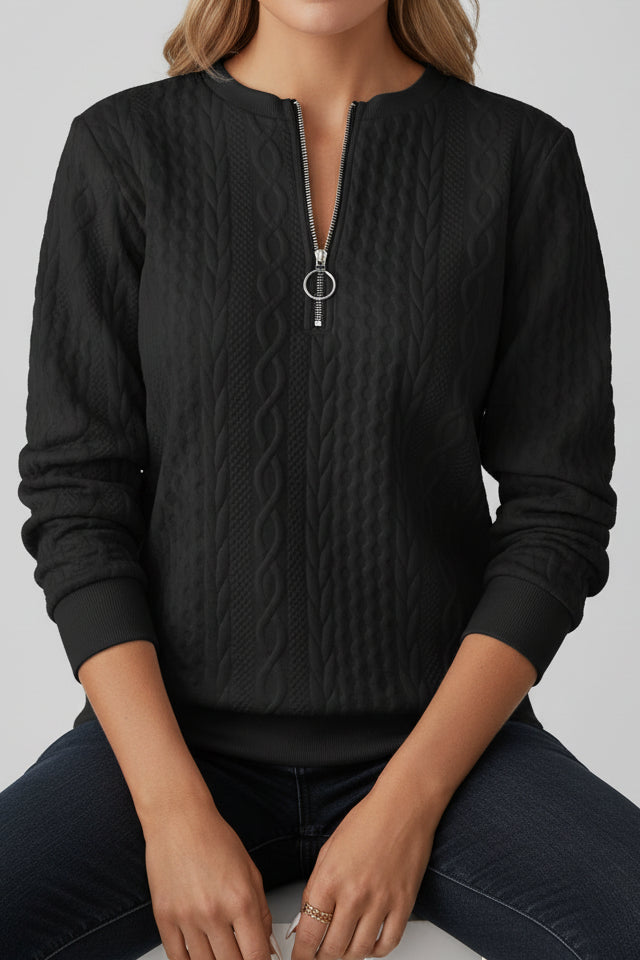WEAVEN – Textured Half Zip Sweater for Women with Relaxed Fit