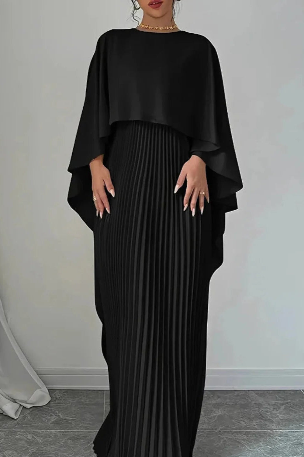 Amelia Women's Pleated Cape Overlay Maxi Dress for Formal Occasions 4