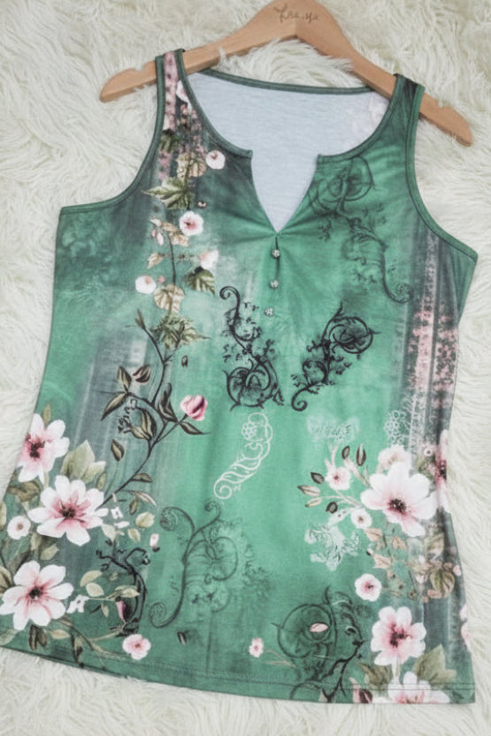 Boho Watercolor Flower V-Neck Sleeveless Tank Top - Relaxed Fit Casual Wear 4