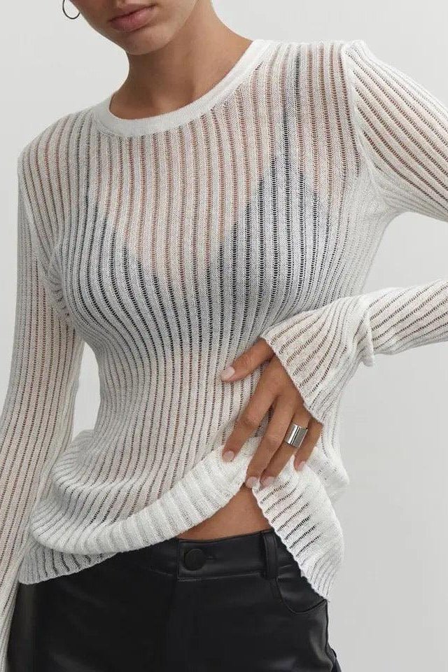 VELSTRIA – Elegant Striped Going Out Top with Clean Fitted Shape