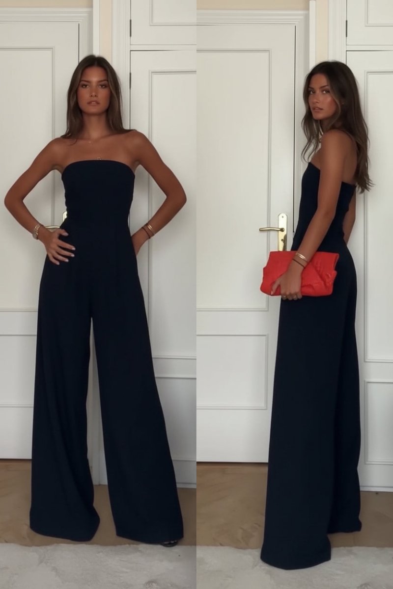 Chic Summer Wide-Leg Jumpsuit in Black - Comfortable Cotton Fashion Staple 1