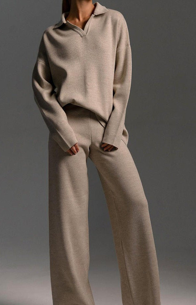 Chic Women's Collared Two-Piece Relaxed Fit Lounge Set for Comfortable Loungewear 6