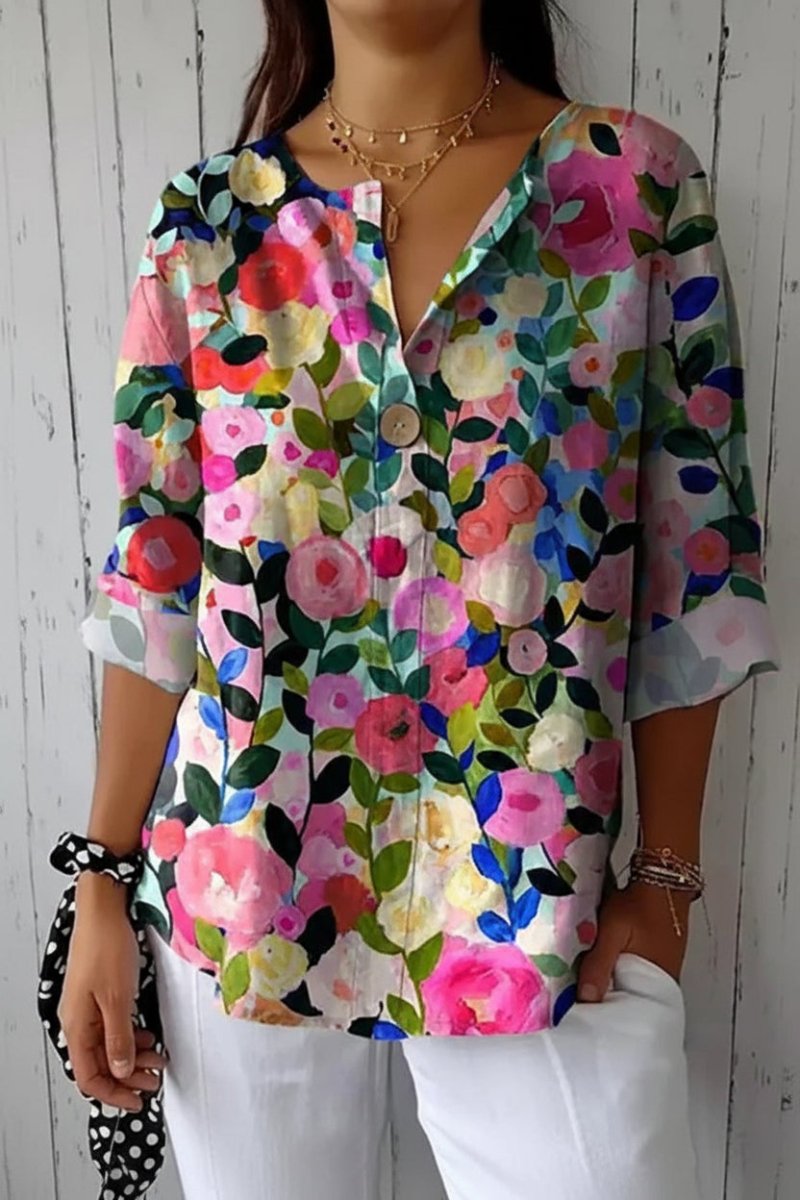 COTFLORA – Timeless Floral Cotton Blouse for Women with Comfortable Fit