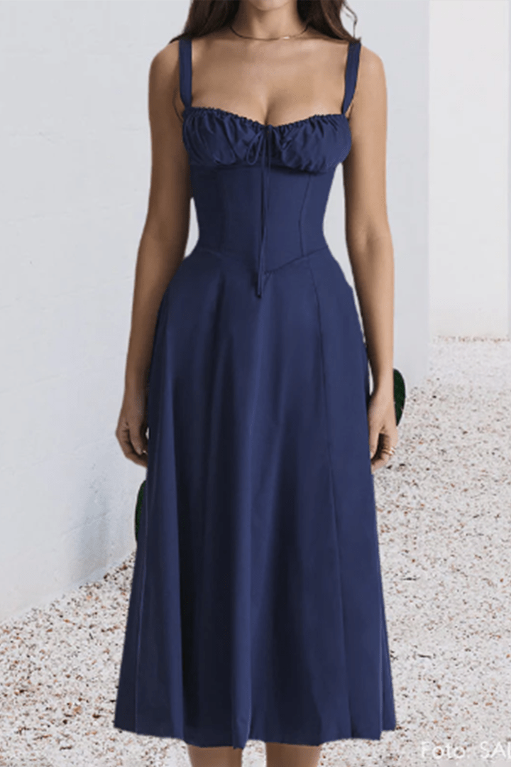 CORSELLE – Women’s Elegant Corset Midi Dress with Lace Accents for Weddings & Cocktails