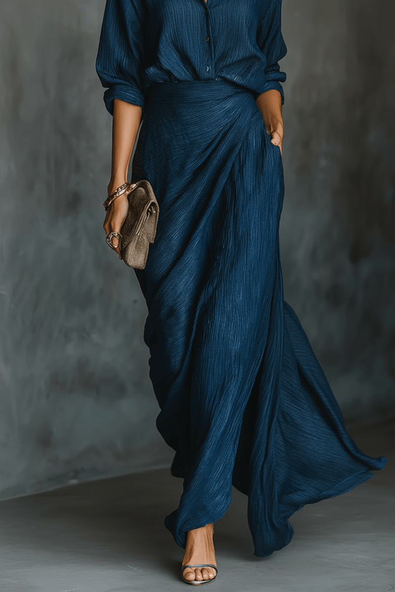 Elegant Two Piece Sets for Women - Tailored Shirt and Flowing Long Skirt 2