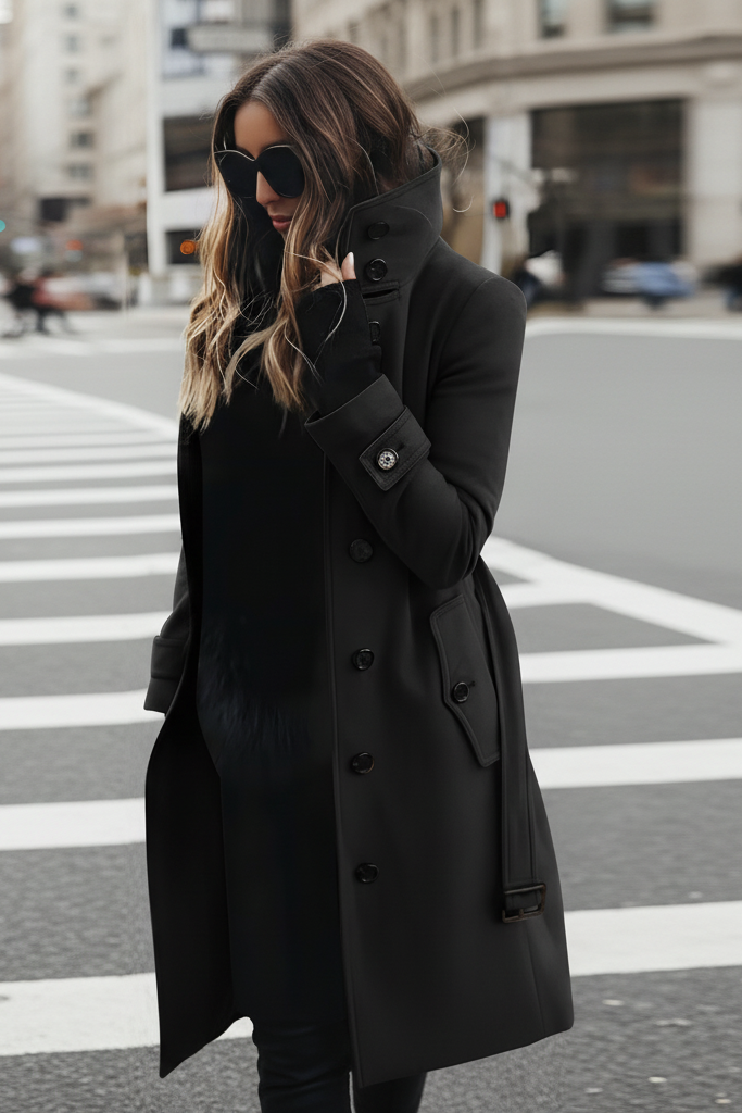 VERTICÉ – Elegant Women's High Collar Button Trench Coat for Winter Sophistication