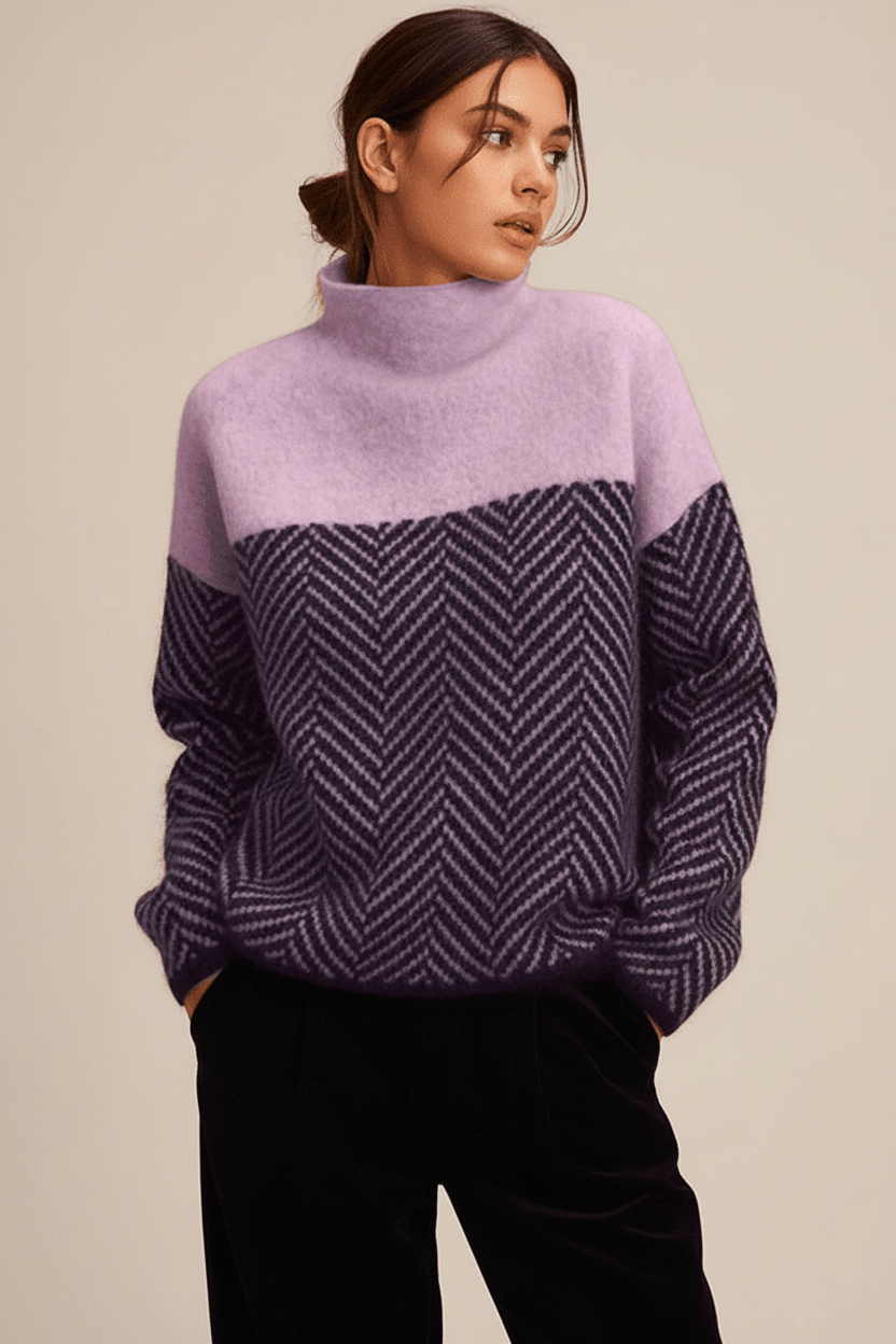 KNITNEST – Knitted Jumper with Cozy High Collar & Textured Pattern