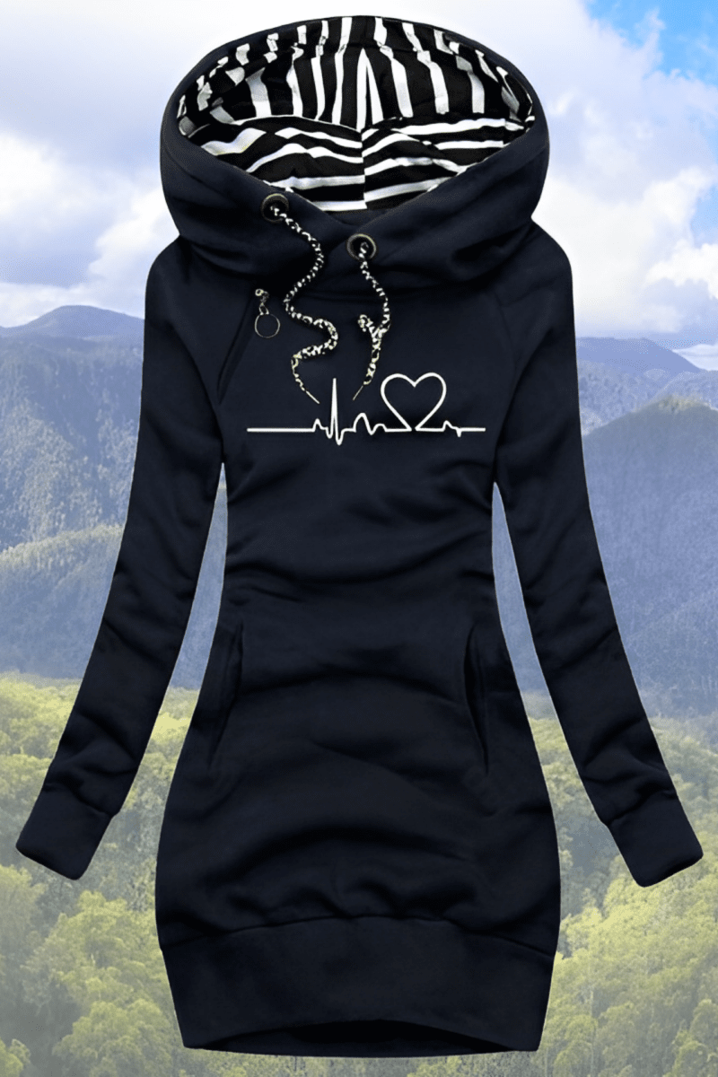 Heartbeat Print Oversized Hoodie - Soft Casual Sweatshirt for Stylish Comfort 3