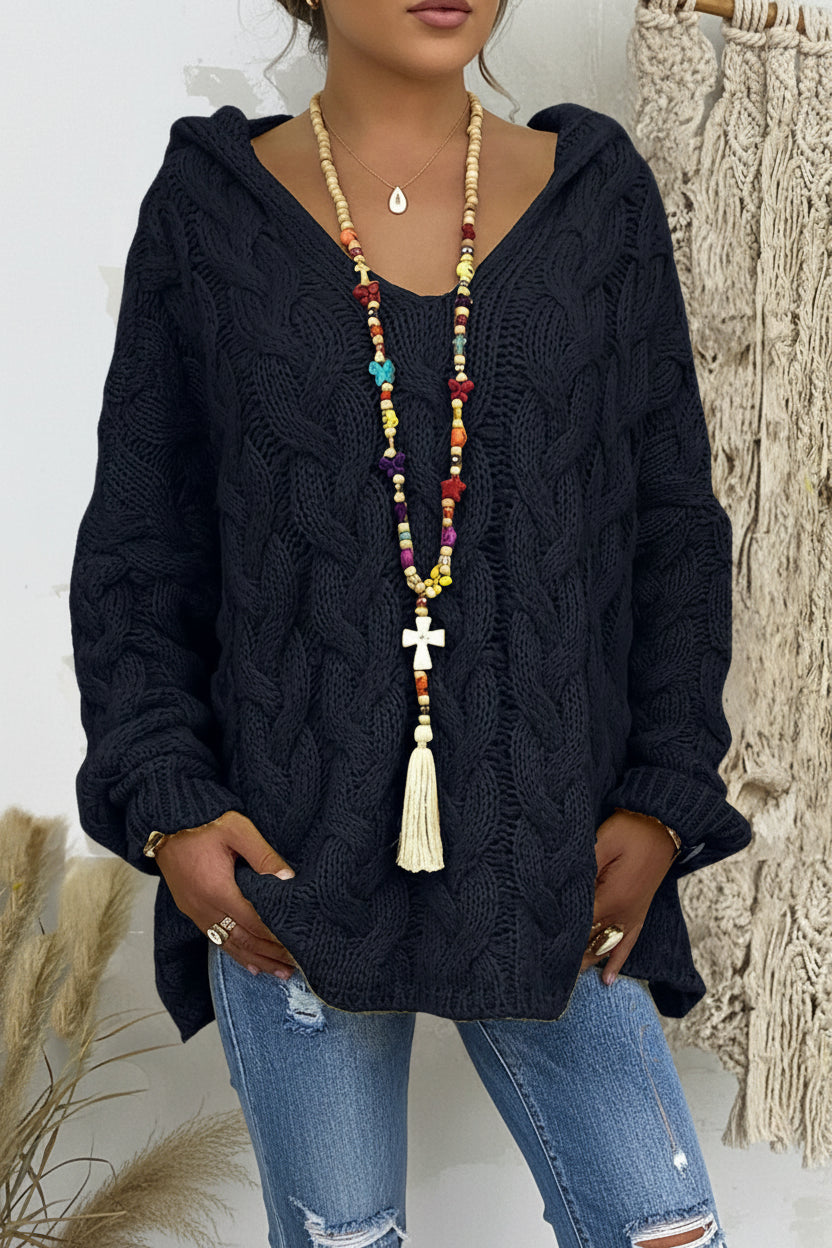 VEECRAFT – Mode V-Neck Knitted Hoodie for Stylish Everyday Comfort