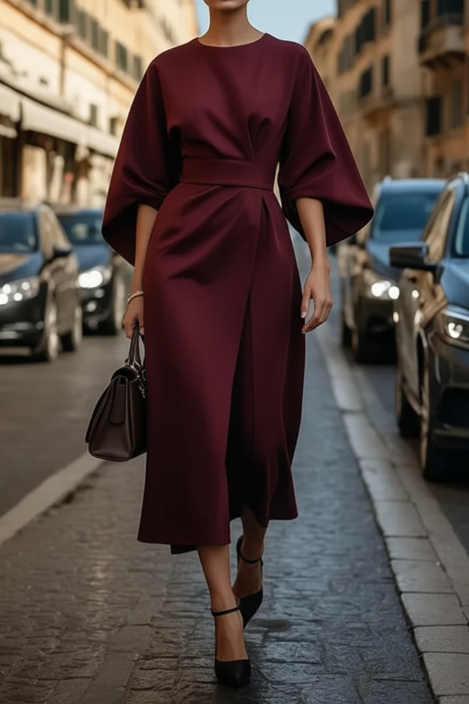 ELANBELT – Women’s Elegant Cocktail Dress with Lantern Sleeve Design