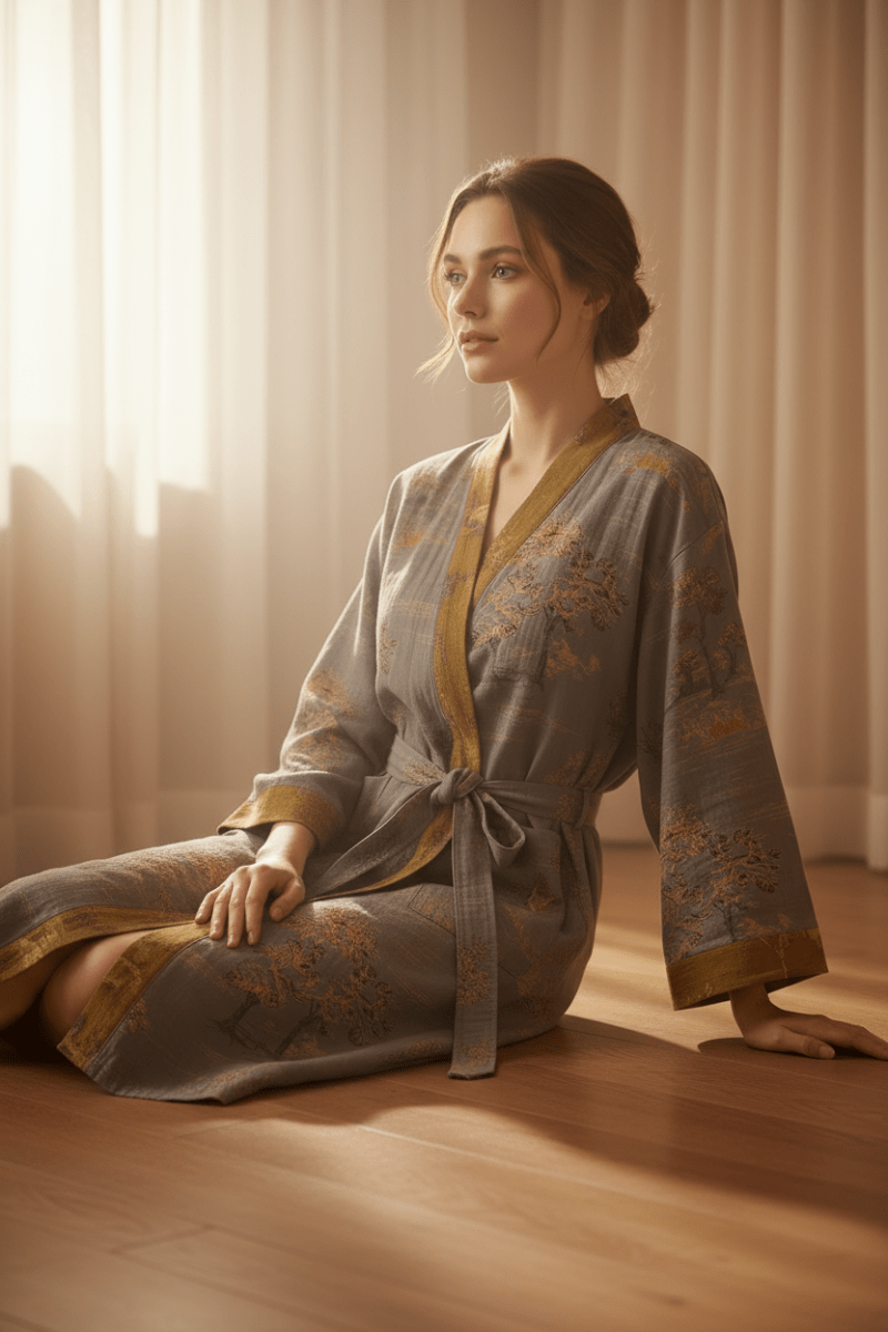 Kimono bathrobe cotton gauze retro unisex 8