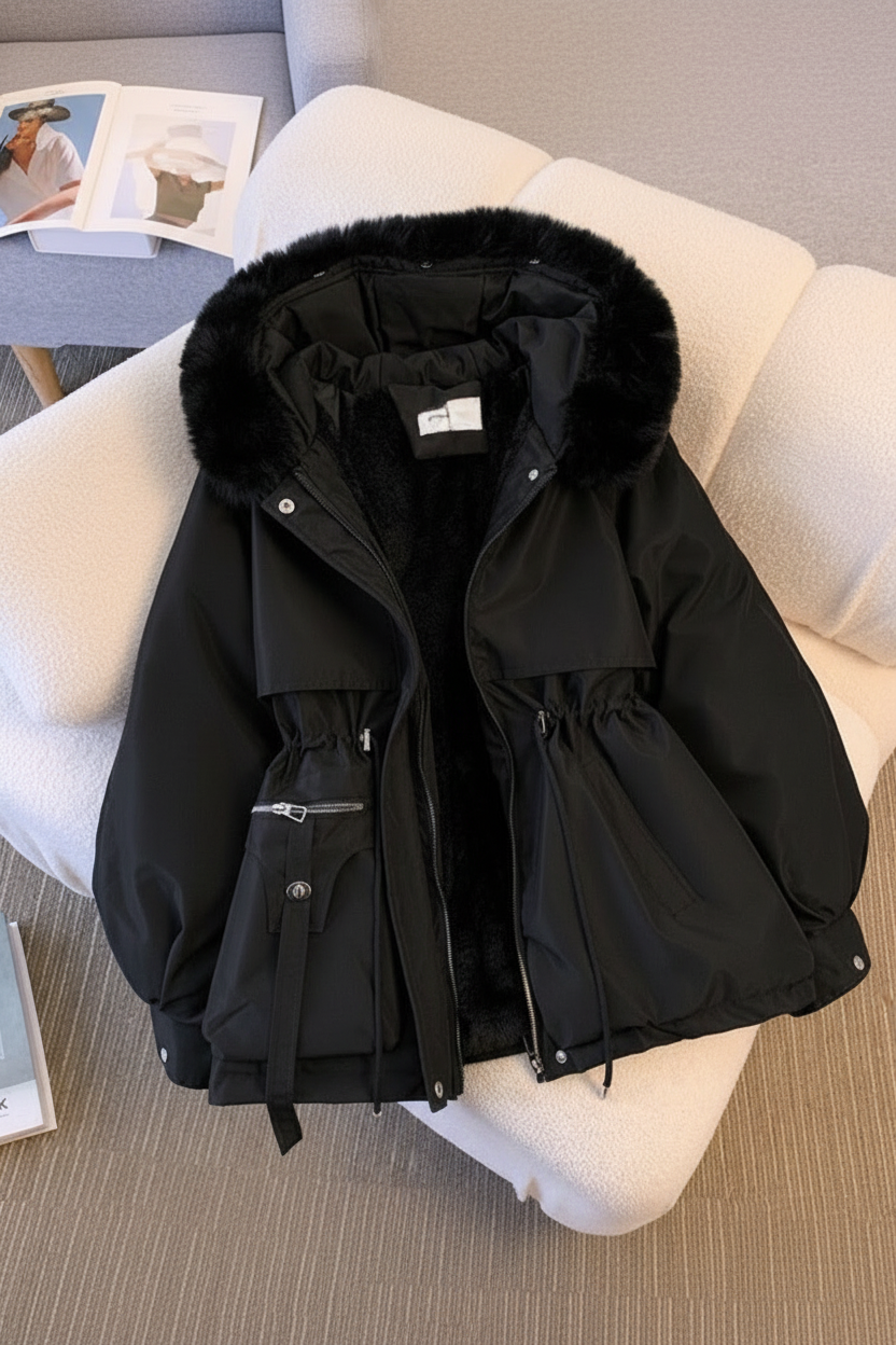 FURORA – Elegant Women’s Puffer Jacket with Cozy Fur Collar for Spring Warmth