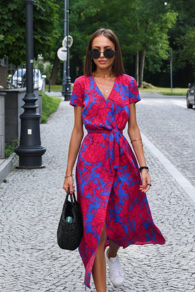 Marlene - Women's Floral V-Neck Wrap Midi Dress for Summer Style 2