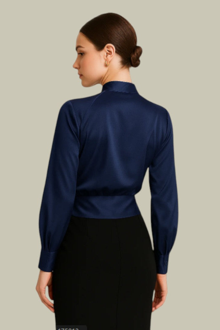 Ruby - Women's Long Sleeve Satin Blouse with Wrap Front for Elegant Style 2