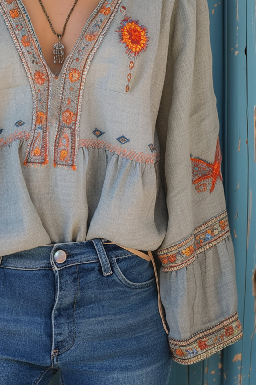 Sienna - Women's Bohemian Blouse with Authentic Embroidery & Airy Fit 4