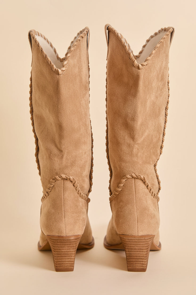 Stylish Vegan Suede Cowboy Boots with Whipstitch Detail for Women 4