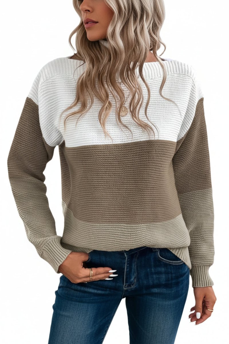 KNITÉA – Stylish women's winter color-block turtleneck knit sweater