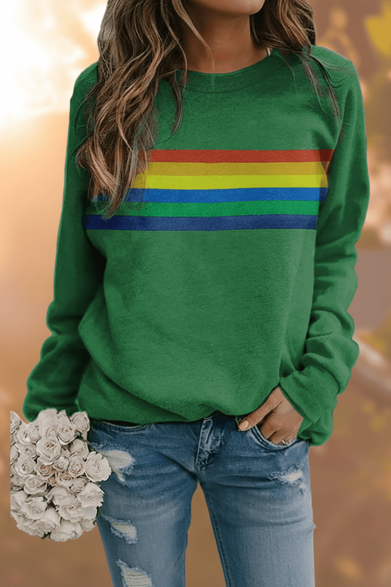 NOSTALOOM – Vintage Rainbow Striped Long Sleeve Sweatshirt for Cozy Wear