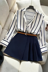 BLAKELY – Spring Stripe Shirt & Pleated Skirt Duo