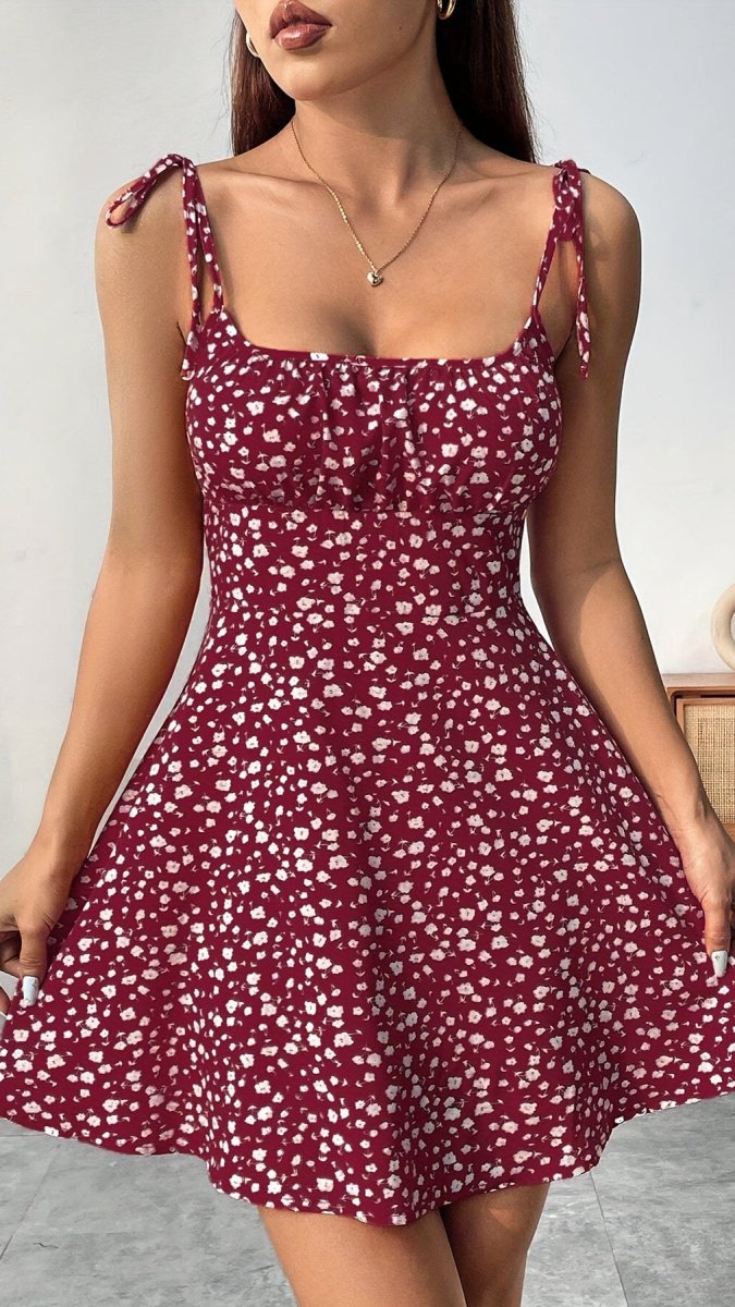 NOIRVIA - Women’s Floral Tie Strap Fit and Flare Mini Dress