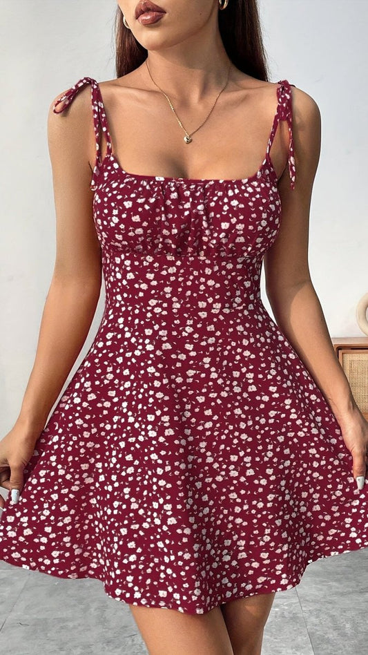 NOIRVIA - Women’s Floral Tie Strap Fit and Flare Mini Dress