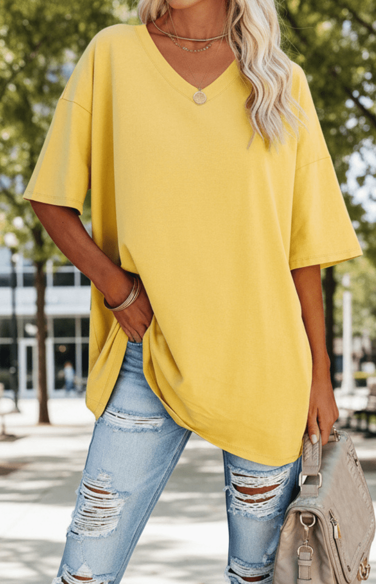 ALVESSA – Elegant Casual V-Neck T-Shirt, Soft & Breathable Fabric