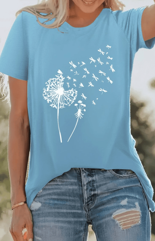 ZORELLA – Dandelion Print Crew Neck T-Shirt in Soft Cotton