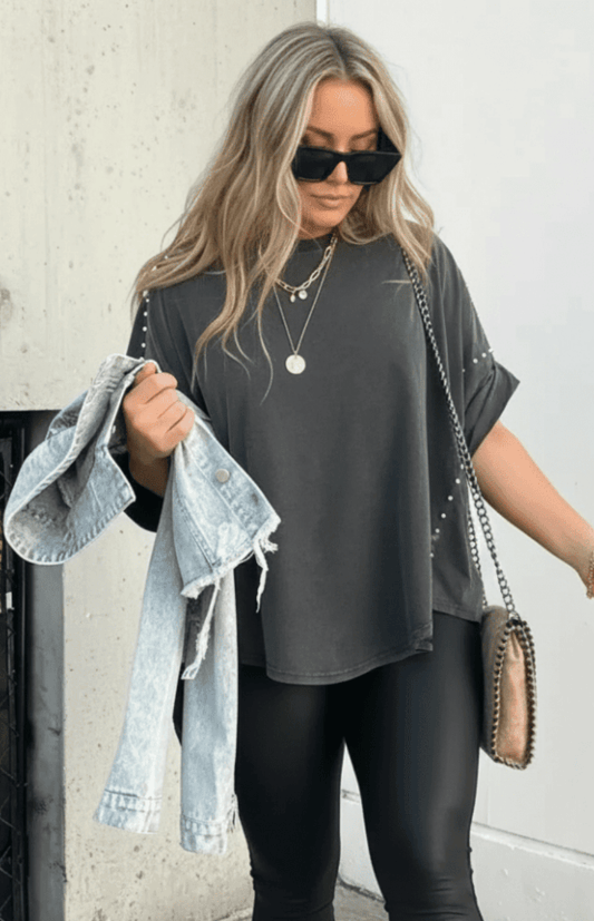 LUNA-STREET – Oversized Studded T-Shirt in Soft Fabric for Bold Style
