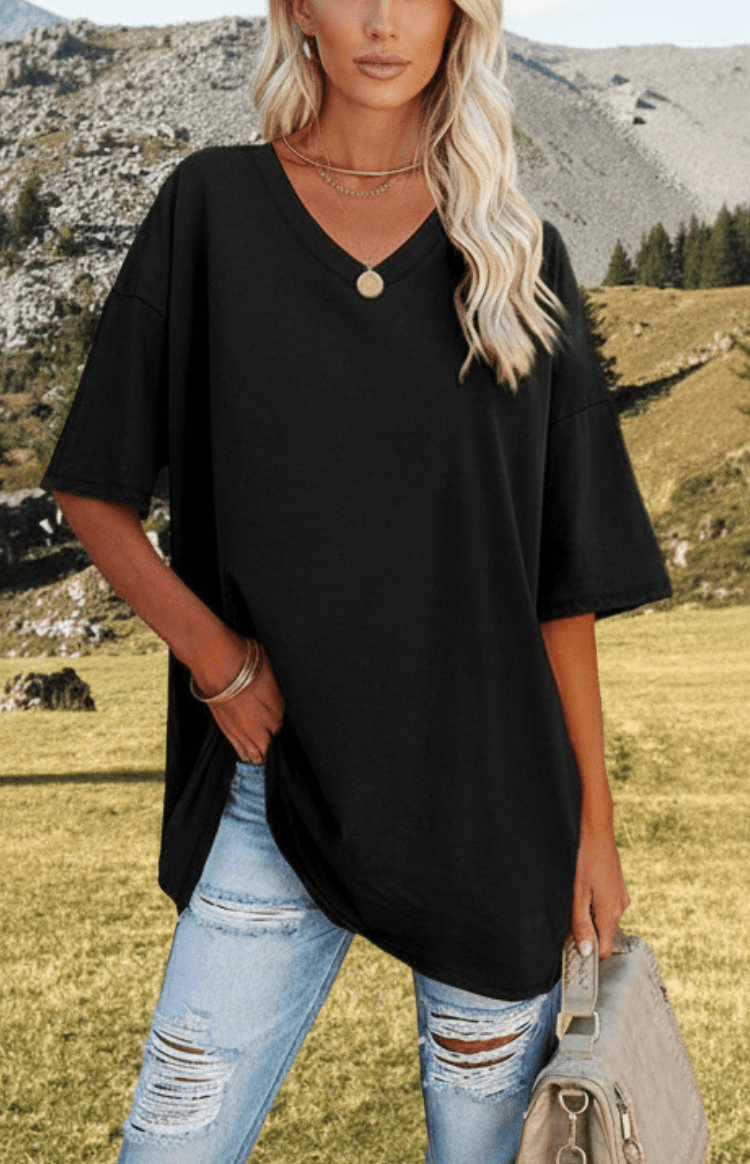 ALVESSA – Elegant Casual V-Neck T-Shirt, Soft & Breathable Fabric