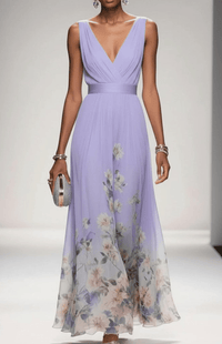 ELORIA – Elegant Floral Chiffon Maxi Dress for Women, Soft Flowing Fit