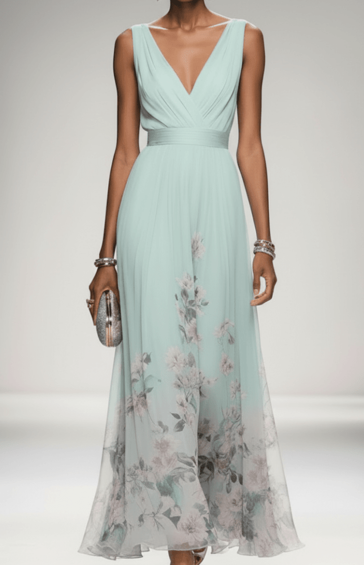 ELORIA – Elegant Floral Chiffon Maxi Dress for Women, Soft Flowing Fit