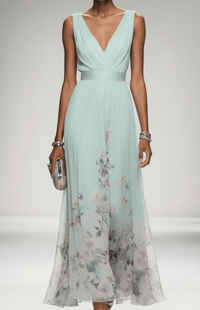 ELORIA – Elegant Floral Chiffon Maxi Dress for Women, Soft Flowing Fit