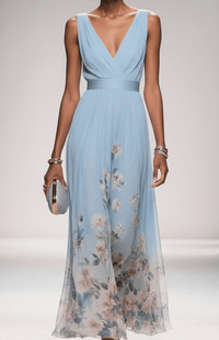 ELORIA – Elegant Floral Chiffon Maxi Dress for Women, Soft Flowing Fit