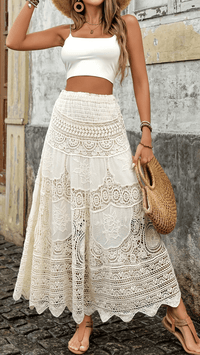 ISOLÉA - Lace Tiered Boho Midi Skirt