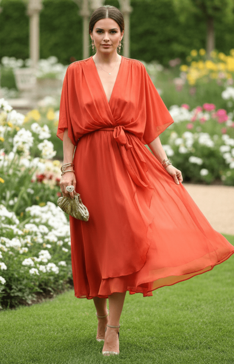 CHIFFONÉA – Elegant lightweight chiffon midi dress for women