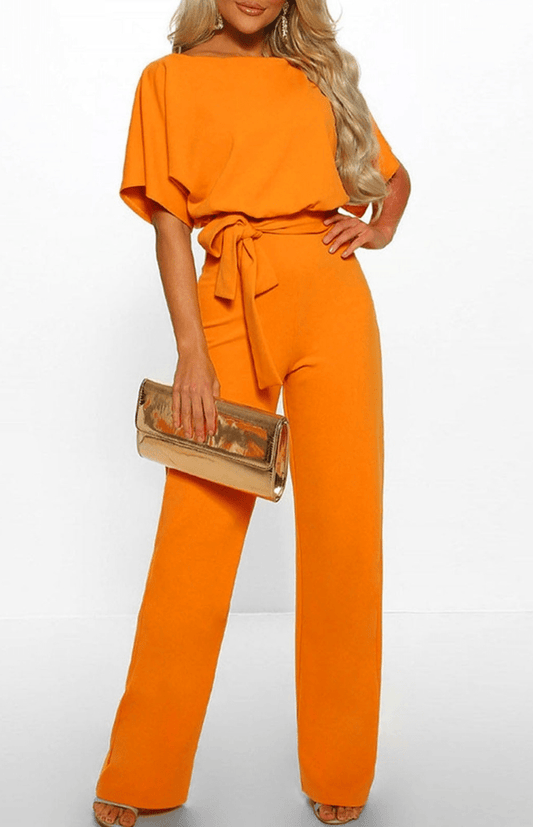MODÉLIA – Elegant Short-Sleeve Jumpsuit for Women with Adjustable Belt