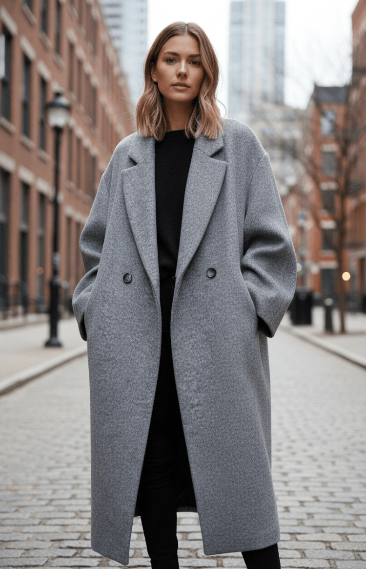 SNOWÉRA – Women’s Oversized Winter Coat, Classic Double-Breasted Look