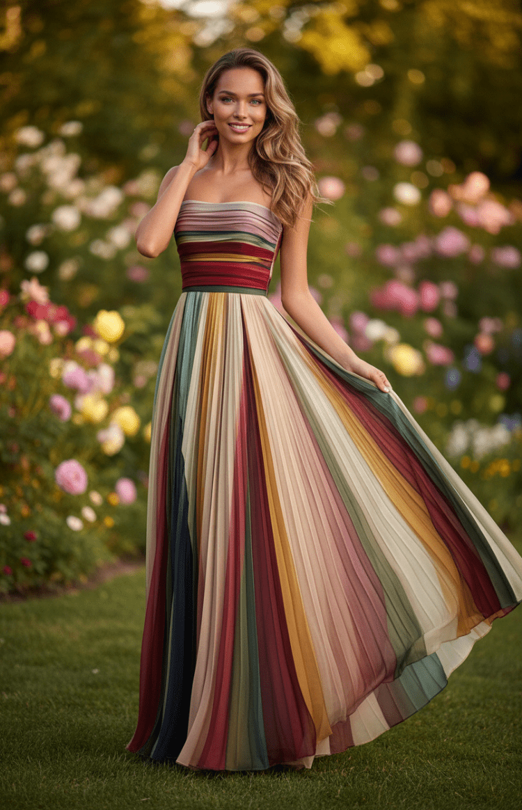 SUMMÉA – Vibrant pleated strapless summer dress for women