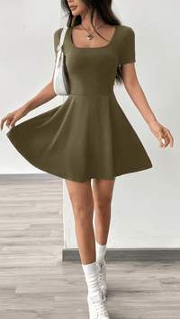 SOLÉNZA - Women’s Square Neck Fit and Flare Mini Dress