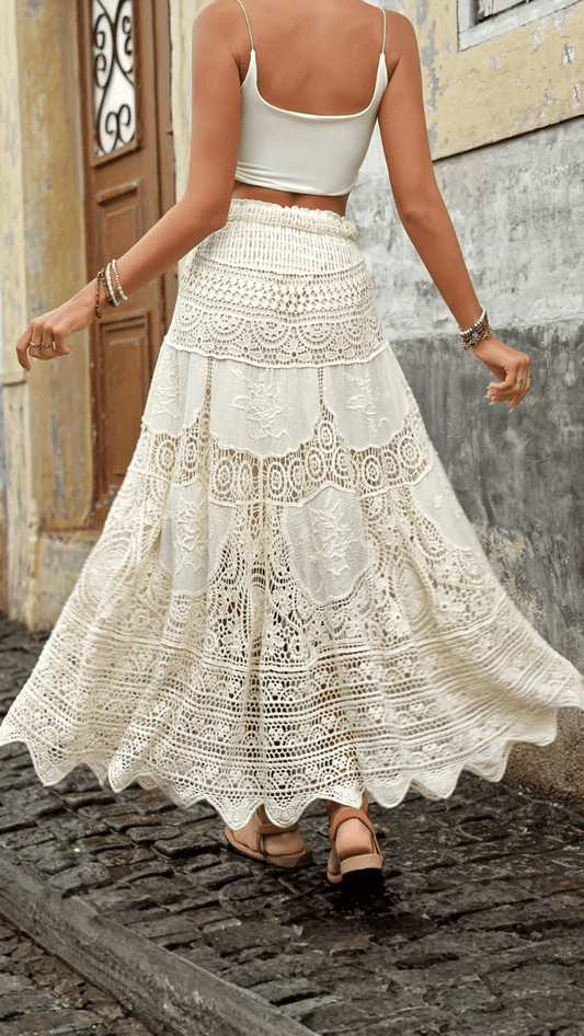 ISOLÉA - Lace Tiered Boho Midi Skirt