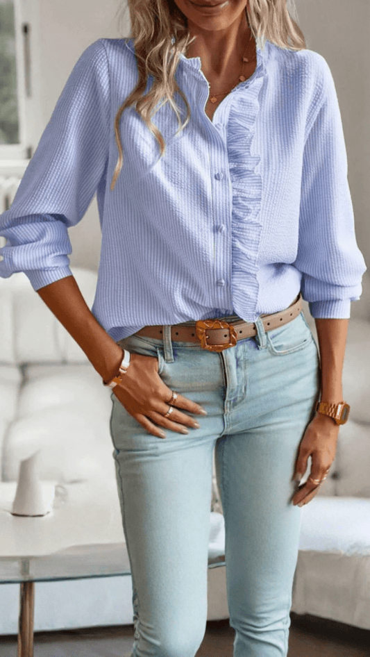 ELARA - Ruffle Detail Long Sleeve Blouse