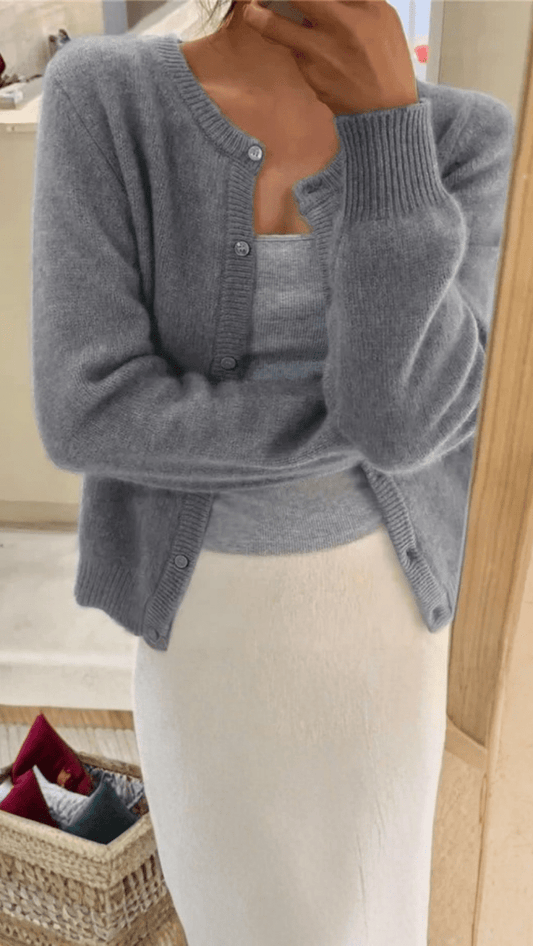 ELARA - Classic Ribbed Button Cardigan
