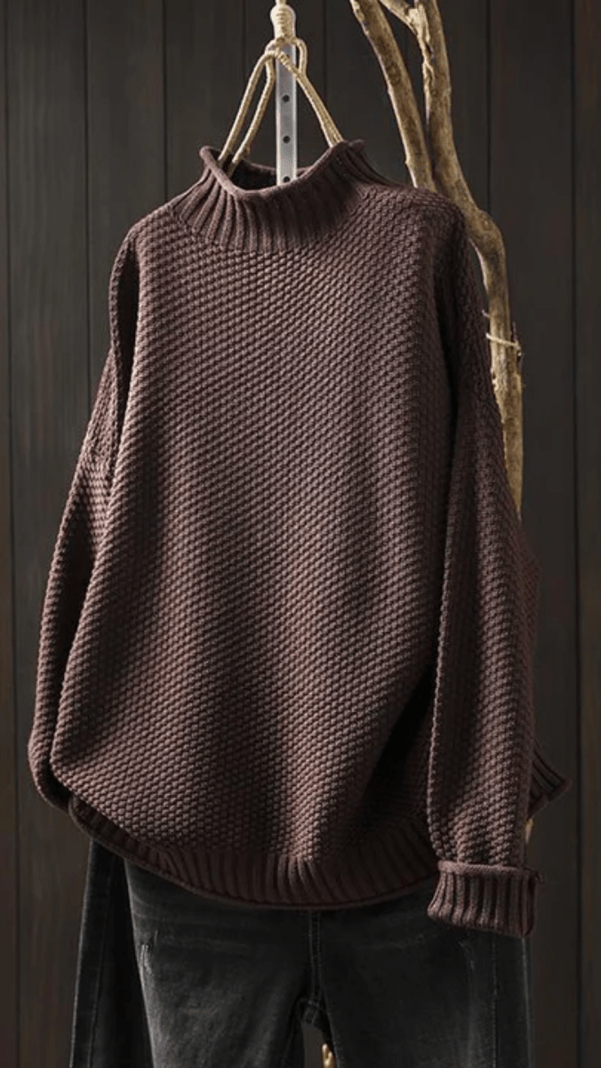 SERENA - Textured High Neck Knit Sweater